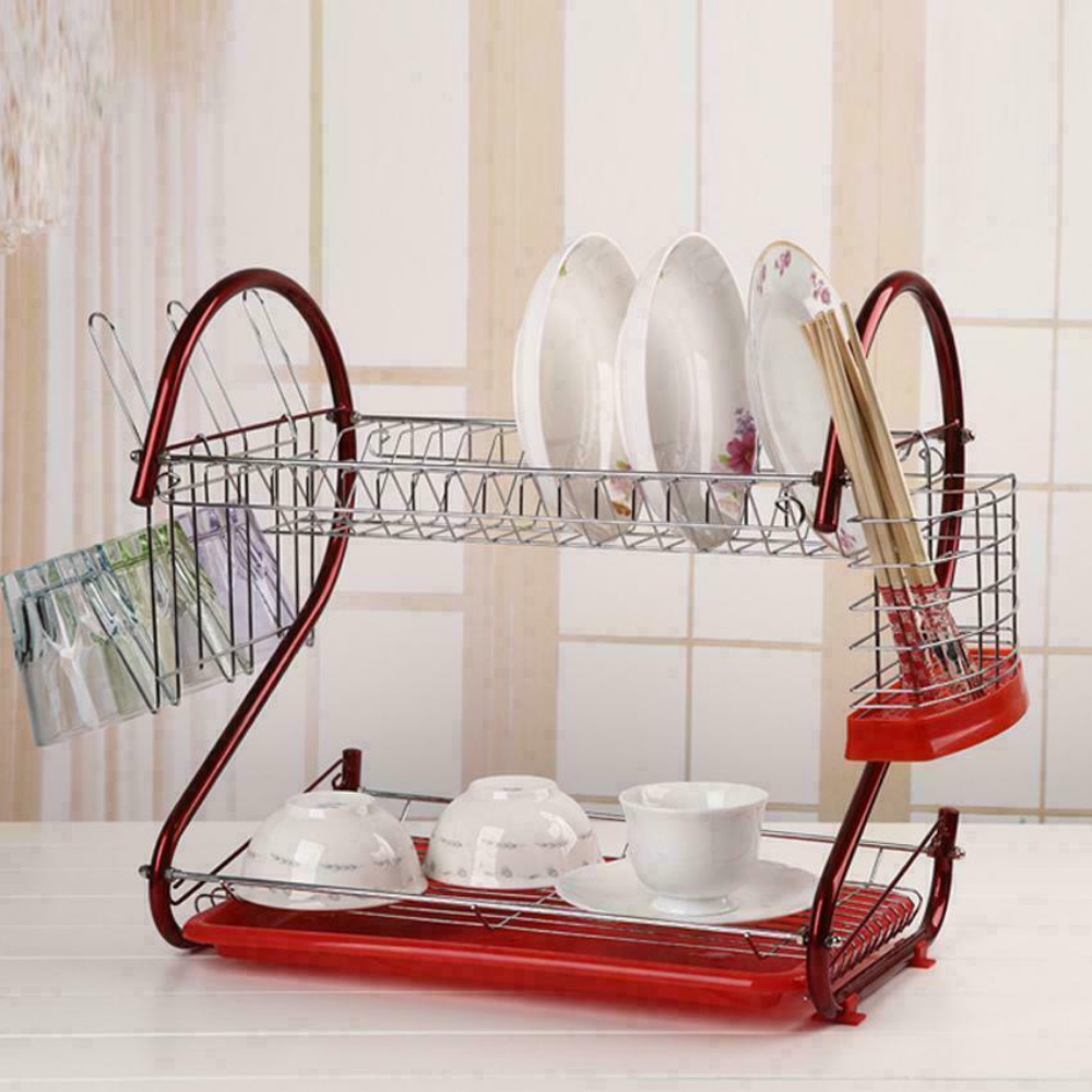 Large Kitchen Red Dish Drying Rack 2 Tier– Zincera