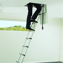 Load image into Gallery viewer, Hooked Compact Telescoping Attic Access Stair Steps Ladder With Hooks