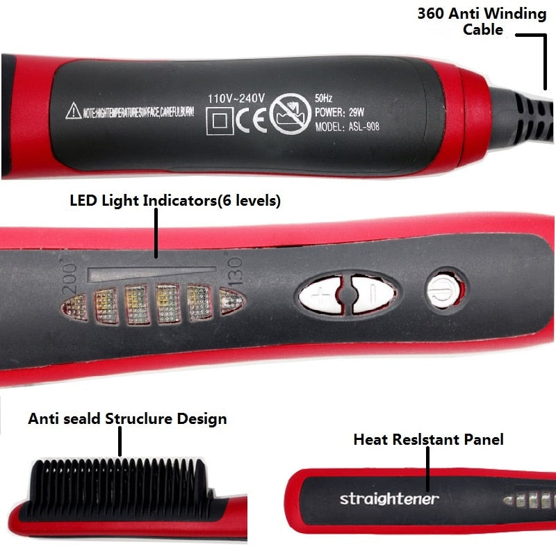 Heated Beard Straightener Comb Brush Zincera
