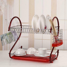 Load image into Gallery viewer, Large Kitchen Red Dish Drying Rack 2 Tier