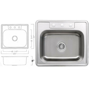 Single Bowl Stainless Steel Drop In Overmount Kitchen Sink