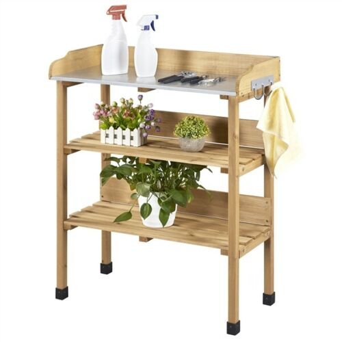 Outdoor Garden Wooden Potting Workbench Table Station