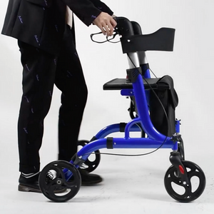 Heavy Duty Rolling 4 Wheeled Senior Standing Walker With Seat And Brakes