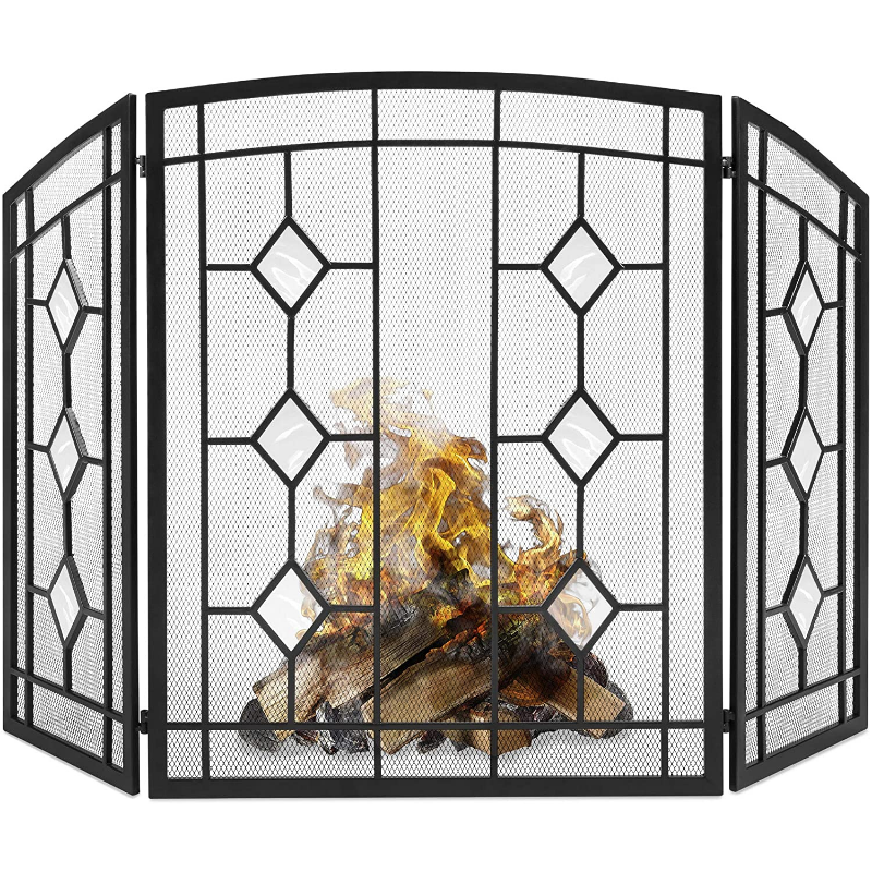 Modern Decorative Black Fireplace Screen Door 3 Panel | Zincera