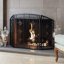 Load image into Gallery viewer, Modern Decorative Black Fireplace Screen Door 3 Panel | Zincera