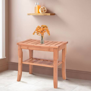 Waterproof Bamboo Wooden Shower Bench Seat With Storage Shelf
