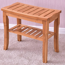 Load image into Gallery viewer, Waterproof Bamboo Wooden Shower Bench Seat With Storage Shelf