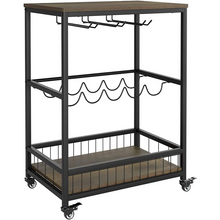 Load image into Gallery viewer, Modern Rolling Black Home Serving Wine Bar Cart