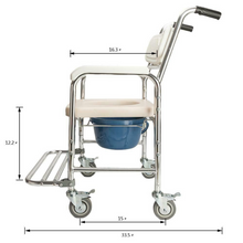 Load image into Gallery viewer, Portable Rolling Bedside Commode Shower Chair With Wheels