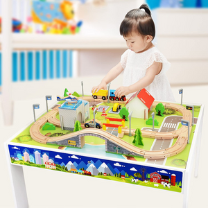 Kids Large Complete Wooden Train Set Table