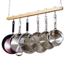 Load image into Gallery viewer, Ceiling Mounted Wooden Hanging Pots And Pans Rack