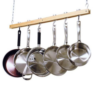 Ceiling Mounted Wooden Hanging Pots And Pans Rack