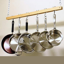 Load image into Gallery viewer, Ceiling Mounted Wooden Hanging Pots And Pans Rack
