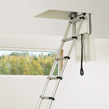 Load image into Gallery viewer, Hooked Compact Telescoping Attic Access Stair Steps Ladder With Hooks