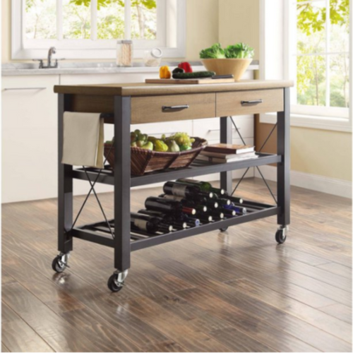Large Rolling Wood Top Butcher Block Kitchen Island