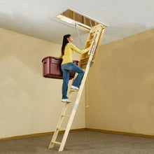 Load image into Gallery viewer, Heavy Duty Universal Wooden Pull Down Attic Access Stairs Ladder