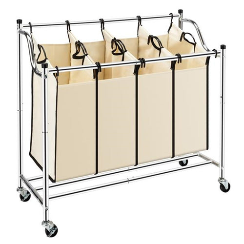 4 Section Laundry Sorter Dividing Hamper Basket | Zincera