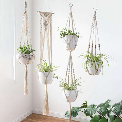 Premium Macrame Ceiling Hanging Planter Holder 4 Pack | Zincera