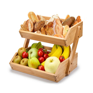 Large Bamboo 2 Tiered Fruit And Vegetable Basket Holder Stand