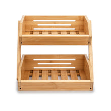 Load image into Gallery viewer, Large Bamboo 2 Tiered Fruit And Vegetable Basket Holder Stand