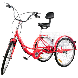 Folding Adult Three Wheel Tricycle Bike With Basket 26"