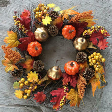 Load image into Gallery viewer, Festive Autumn / Fall Pumpkin Leaves Door Wreath