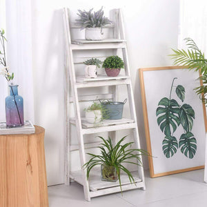 Foldable Wall White Ladder Bookcase Shelf