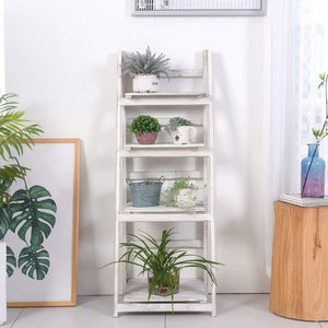 Foldable Wall White Ladder Bookcase Shelf