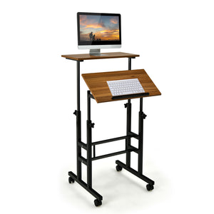 Portable Height Adjustable Wooden Standing Rolling Computer Desk