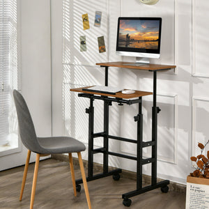 Portable Height Adjustable Wooden Standing Rolling Computer Desk