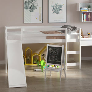 Heavy Duty Twin Sized Wood Kids Loft Bed With Slide