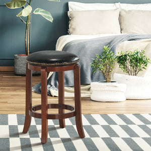 Wooden Rustic Cushioned Leather Counter Bar Stool