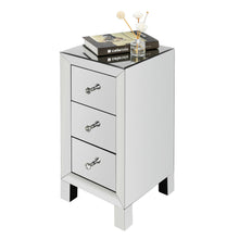 Load image into Gallery viewer, Elegant Three Drawer Silver Mirrored Bedside Nightstand Table