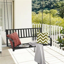 Load image into Gallery viewer, Modern Classic Outdoor Hanging Patio Black Porch Bench Swing
